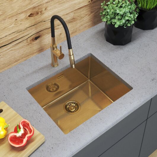 Stalowy S4544 egymedencés rozsdamentes acél mosogató, arany