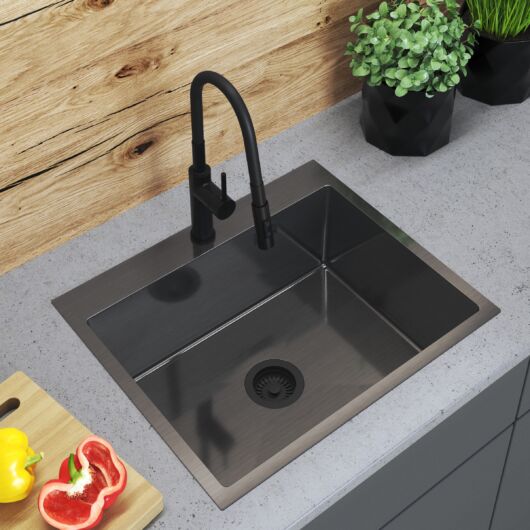 Stalowy S6050 egymedencés rozsdamentes acél mosogató, fekete