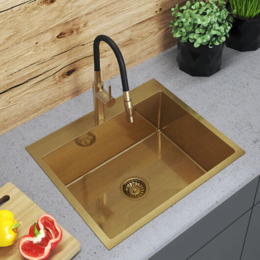 Stalowy S6050 egymedencés rozsdamentes acél mosogató, arany