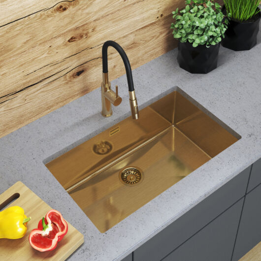 Stalowy S7545 egymedencés rozsdamentes acél mosogató, arany