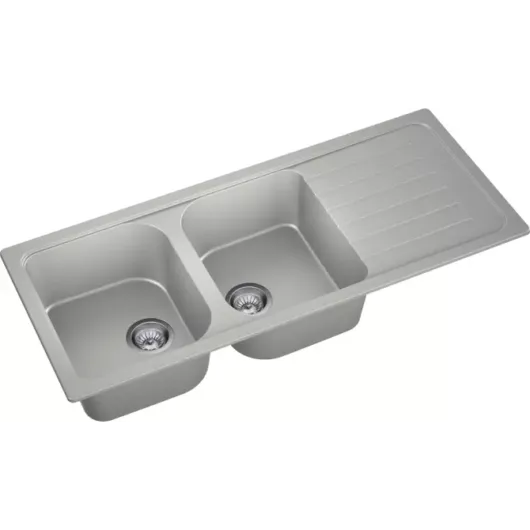 A-POINT 200 kétmedencés csepegtetőtálcás gránit mosogató szifonnal, szürke, megfordítható