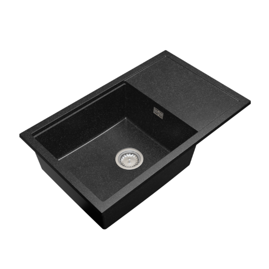 Advance Plus 80 csepegtetőtálcás egymedencés gránit mosogató, szifonnal, fekete-szemcsés