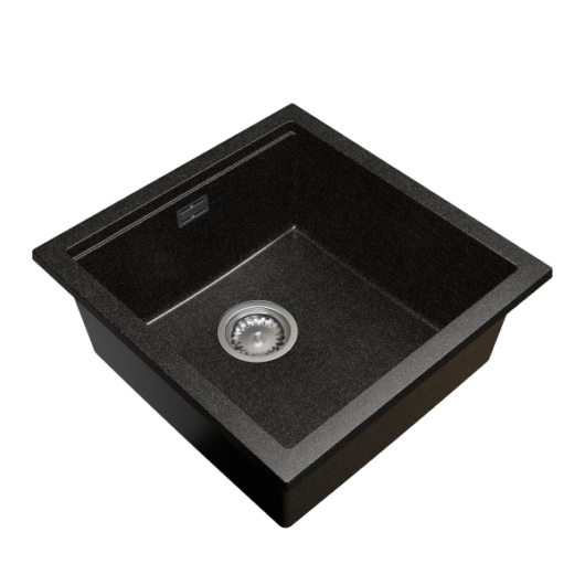 Gamma Decor 4850 gránit mosogató, szifonnal,  fekete-szemcsés