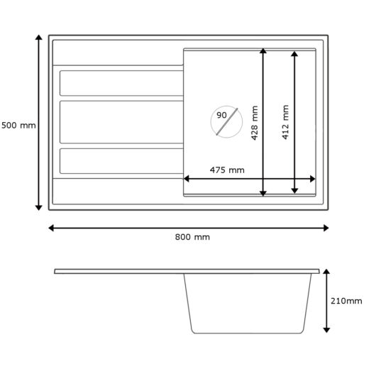 Modern 8010 csepegtetőtálcás egymedencés gránit mosogató méret