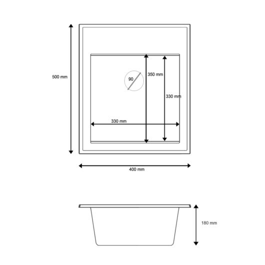 Modern 4050 gránit mosogató automata dugóemelő, szifonnal, méretek