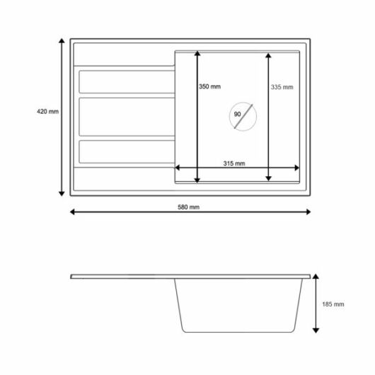 Modern 6040 csepegtetőtálcás egymedencés gránit mosogató méret