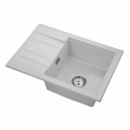 Modern 6040 csepegtetőtálcás egymedencés gránit mosogató, szifonnal, fehér