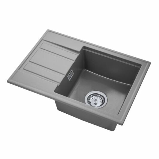 Modern 6040 csepegtetőtálcás egymedencés gránit mosogató, szifonnal, szürke