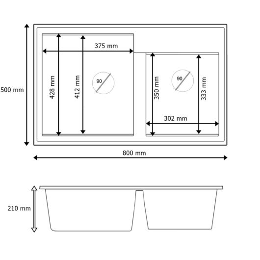 Modern 8020 kétmedencés gránit mosogató méret
