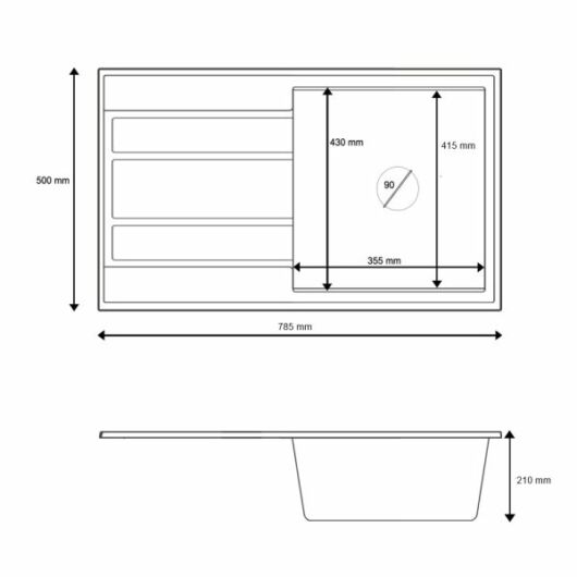 Modern 8050 csepegtetőtálcás egymedencés gránit mosogató méret