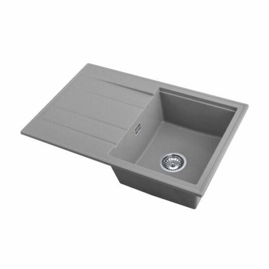 Modern 8050 csepegtetőtálcás egymedencés gránit mosogató, szifonnal, szürke