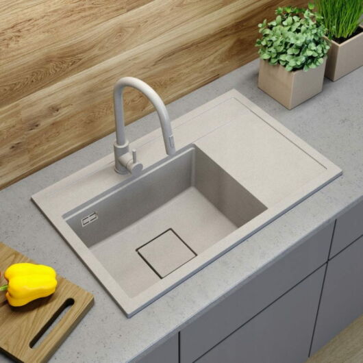 Gamma Quadro 8151 jobbos gránit mosogató, szifonnal, bézs színben