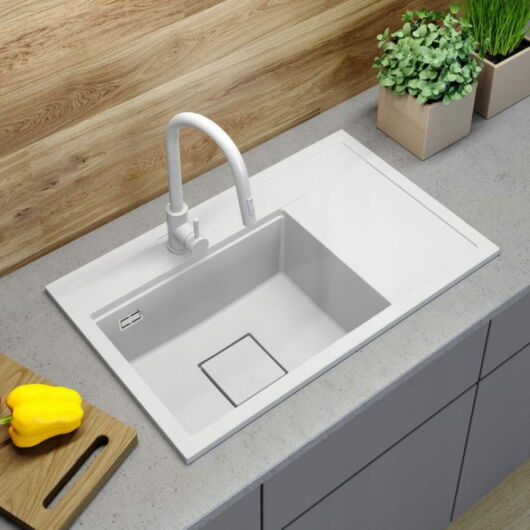 Gamma Quadro 8151 balos gránit mosogató, szifonnal, fehér színben