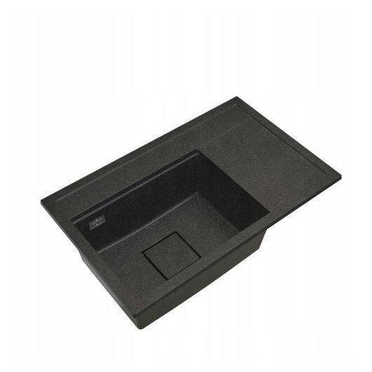 Gamma Quadro 8151 balos gránit mosogató, szifonnal, fekete-szemcsés színben