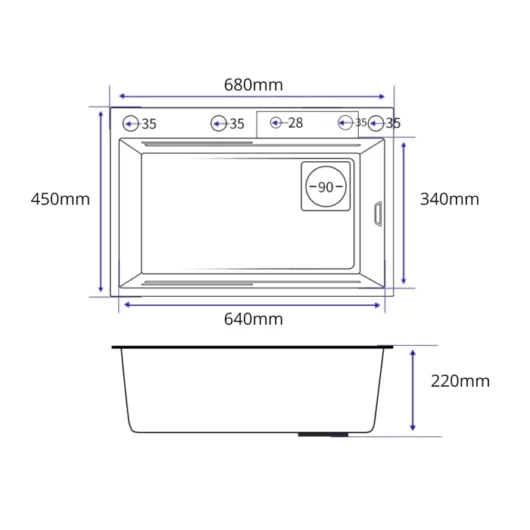 BRADO ARIEL 68 többfunkciós rozsdamentes acél mosogató fekete-antracit színben, beépíthető