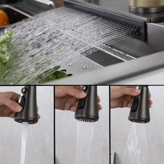 BRADO ARIEL 68 többfunkciós rozsdamentes acél mosogató fekete-antracit színben, beépíthető