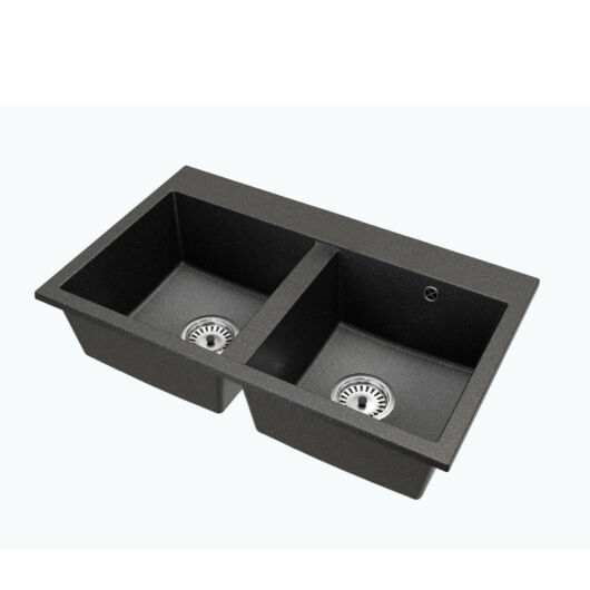 Exclusive 20 kétmedencés gránit mosogató, fali csaphoz, fekete-szemcsés