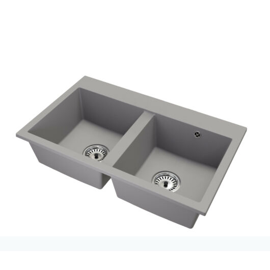 Exclusive 20 kétmedencés gránit mosogató, fali csaphoz, szürke