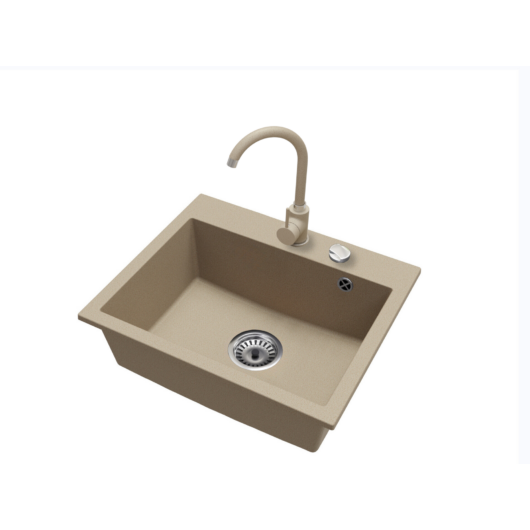 Exclusive 55 egymedencés gránit mosogató automata dugóemelő, szifonnal, bézs