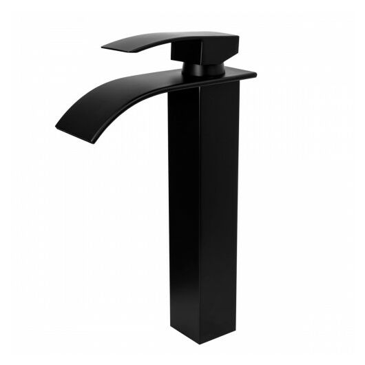 Elva magasított fürdőszobai mosdó csaptelep vízesés alakú vízsugárral fekete