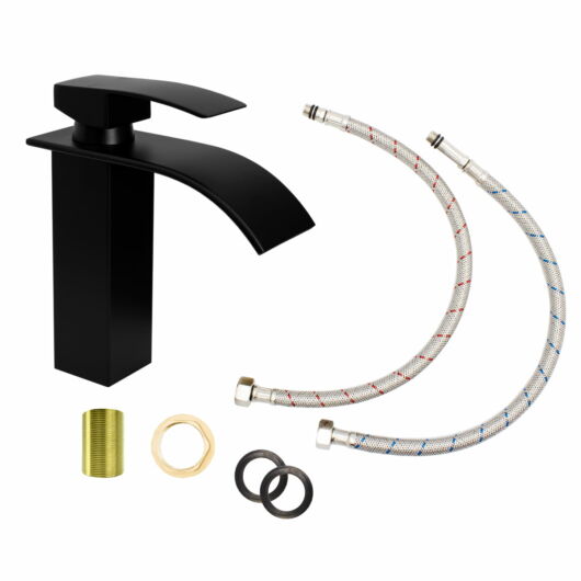 Elva fürdőszobai mosdó csaptelep vízesés alakú vízsugárral fekete