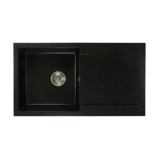 Alex egymedencés gránit mosogató csepptálcával szifonnal fekete-szemcsés