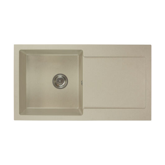 Alex egymedencés gránit mosogató csepptálcával automata szűrőkosaras leeresztővel szifonnal bézs