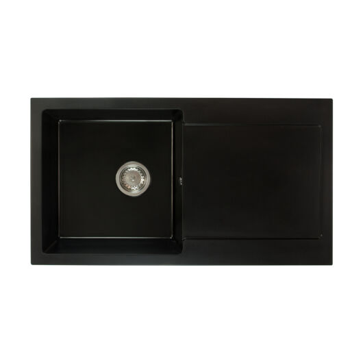 Alex egymedencés gránit mosogató csepptálcával automata szűrőkosaras leeresztővel szifonnal fekete