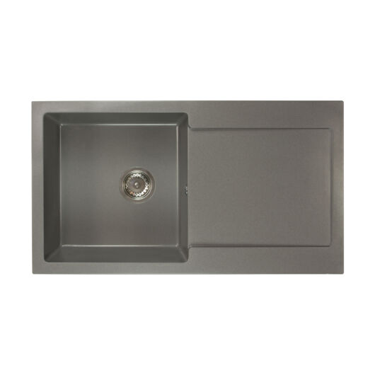 Alex egymedencés gránit mosogató csepptálcával automata szűrőkosaras leeresztővel szifonnal szürke