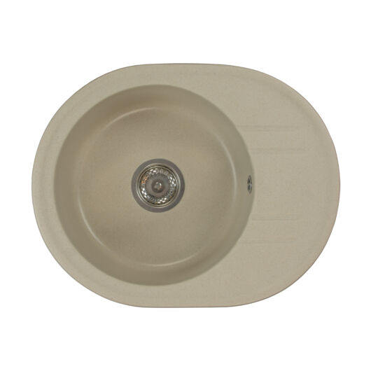 Bella kerek gránit mosogató szifonnal bézs