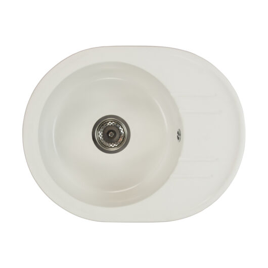 Bella kerek gránit mosogató szifonnal fehér