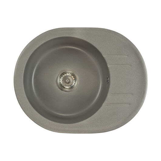 Bella kerek gránit mosogató szifonnal szürke