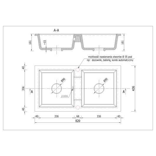 Borys gránit mosogató szifonnal fehér, beépíthető