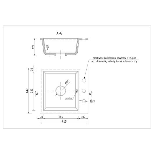 Mini Don egymedencés gránit mosogató méret
