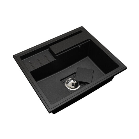 ELITE 6052 egymedencés gránit mosogató automata dugóemelő, szifonnal, fekete-szemcsés