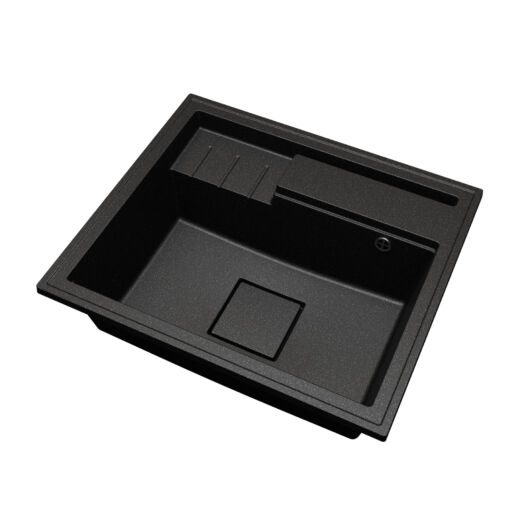 ELITE 6052 egymedencés gránit mosogató automata dugóemelő, szifonnal, fekete-szemcsés