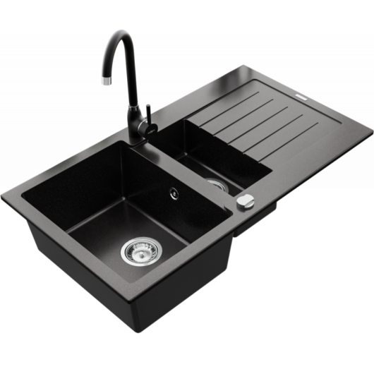 Next2 gyümölcsmosós gránit mosogató automata dugóemelő, szifonnal, fekete