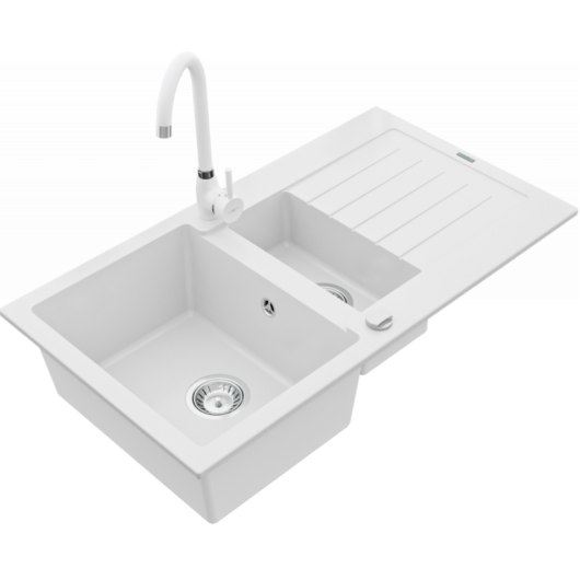 Next2 gyümölcsmosós gránit mosogató automata dugóemelő, szifonnal, fehér