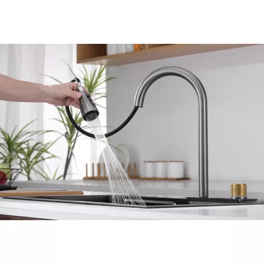 BRADO ARIEL 68 többfunkciós rozsdamentes acél mosogató fekete-antracit színben, beépíthető