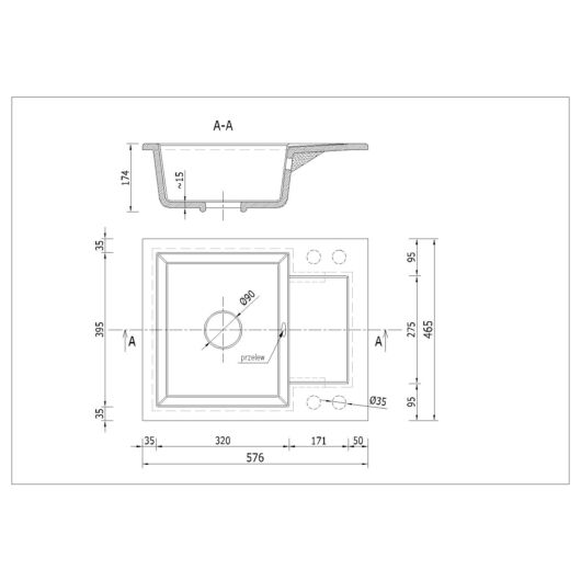 DONZO egymedencés gránit mosogató csepptálcával  méret, szürke
