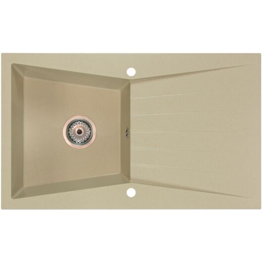 RUBIN egymedencés gránit mosogató csepptálcával, automata dugóemelő, szifonkészlet, bézs