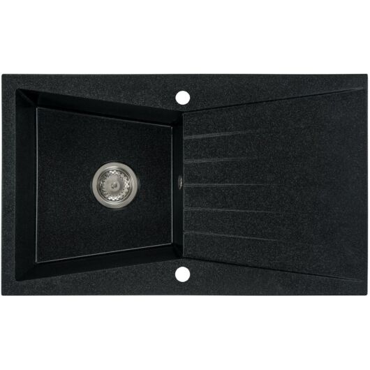 RUBIN egymedencés gránit mosogató csepptálcával, automata dugóemelő, szifonkészlet, fekete-szemcsés