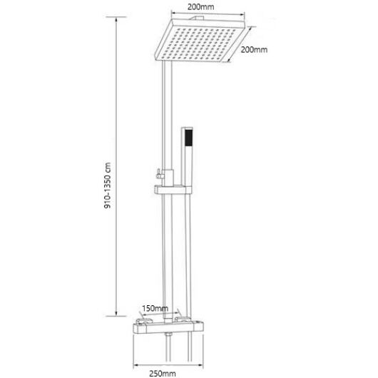 Cube termosztatikus esőztető zuhanyszett szögletes zuhanyfejjel fekete 
