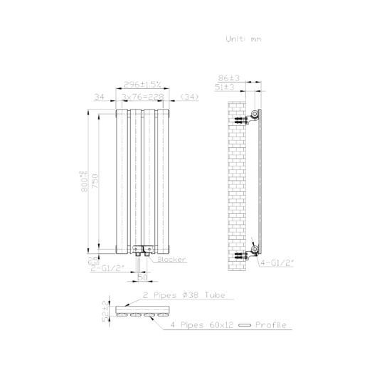 Design vertical radiátor 29,6cm x 80cm, fehér