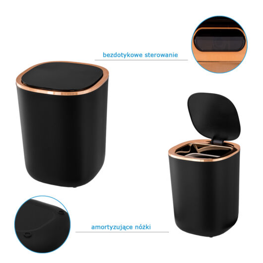 Gamma konyhai hulladéktároló, szenzoros, fekete-rose gold
