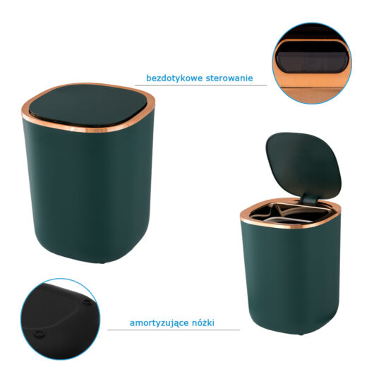 Gamma konyhai hulladéktároló, szenzoros, zöld-rose gold