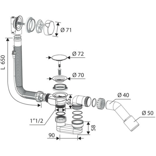 Lavre szifoncsomag fürdőkádhoz automata króm színben
