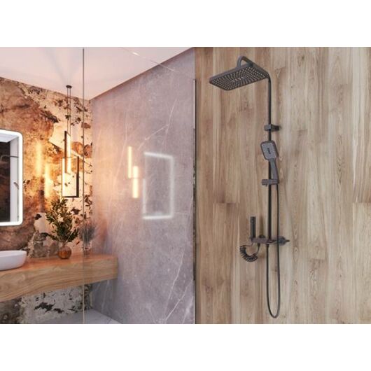 Piano termosztatikus esőztető zuhanyszett szögletes zuhanyfejjel gun grey