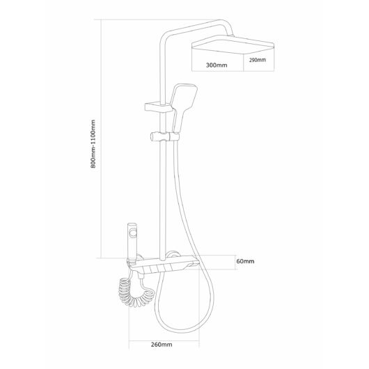 Piano termosztatikus esőztető zuhanyszett szögletes zuhanyfejjel gun grey