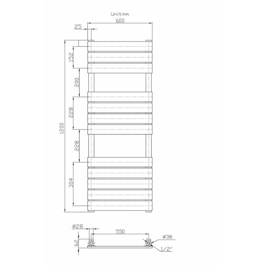 Design classic törölközőszárító radiátor 60cm x 120cm, fehér